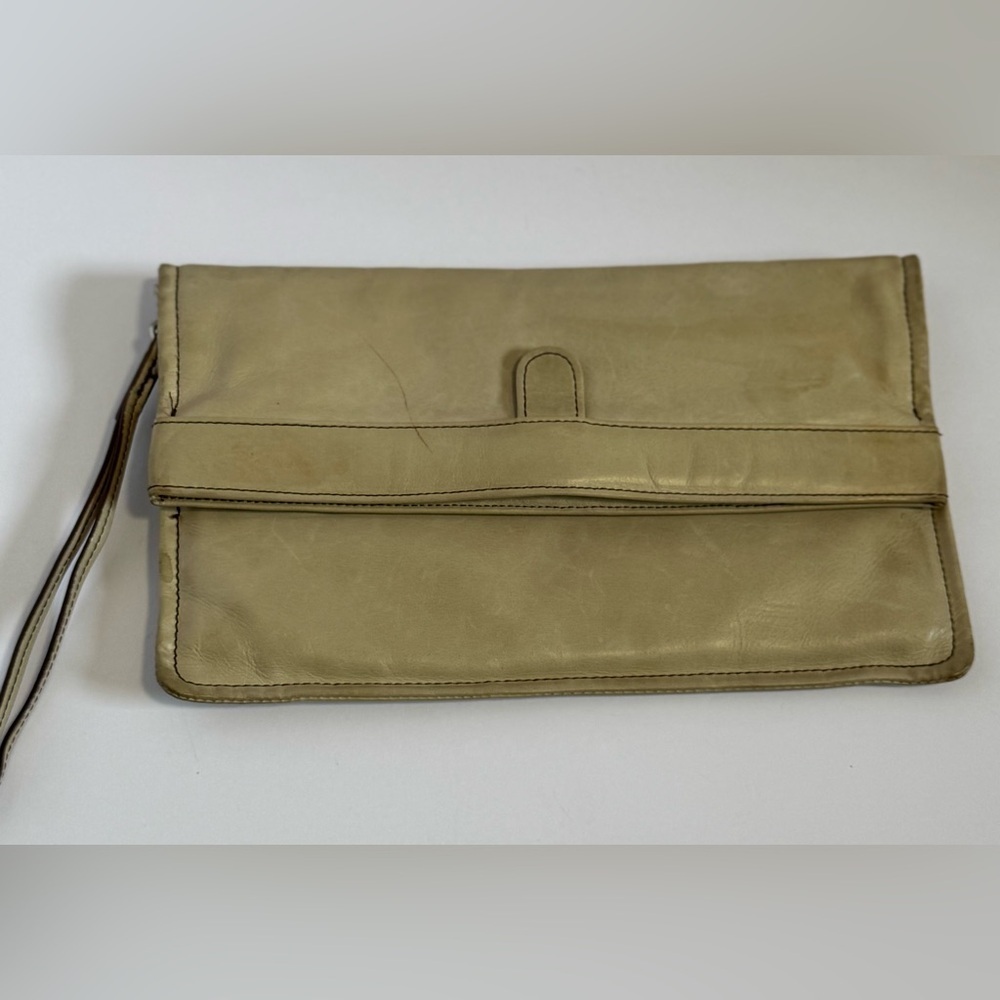 HOBO foldover clutch in a cream/ beige leather